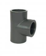 PVC Fitting - T-Stück 90° 63 mm x 63 mm x 2“ int., DN=63 mm / 2“, d=75 mm, Kleben / Innengewinde